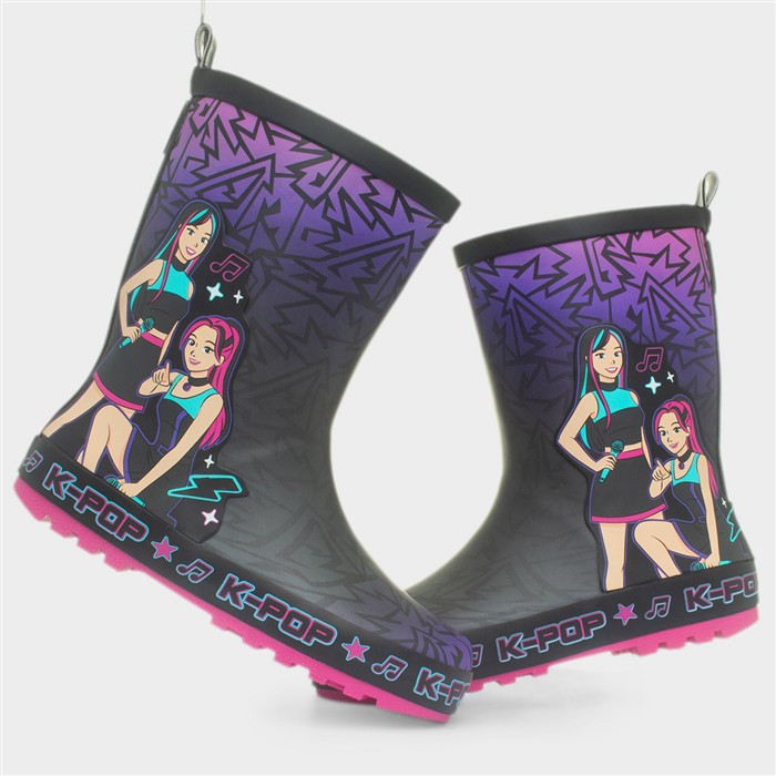 Geo Kids Black & Purple Character Welly