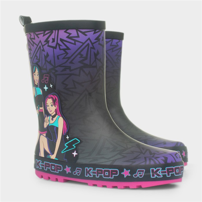 Geo Kids Black & Purple Character Welly