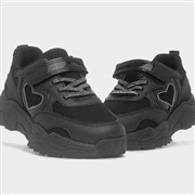 XL Girls Black Chunky Easy Fasten Heart Trainer (Click For Details)