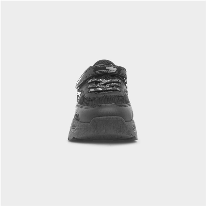 Girls Black Chunky Easy Fasten Heart Trainer
