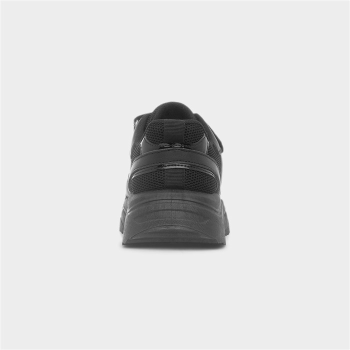 Girls Black Chunky Easy Fasten Heart Trainer