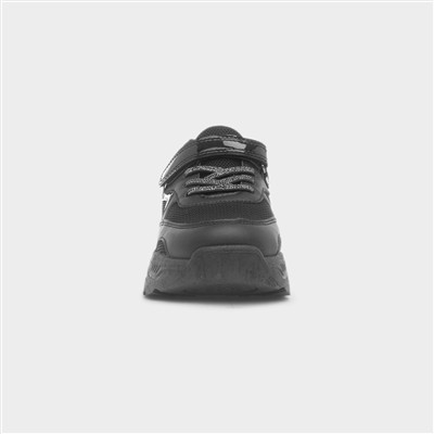 Girls Black Chunky Easy Fasten Heart Trainer