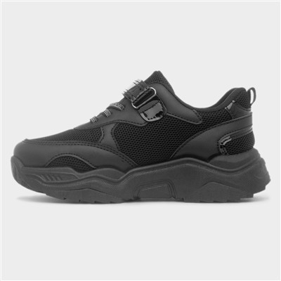 Girls Black Chunky Easy Fasten Heart Trainer