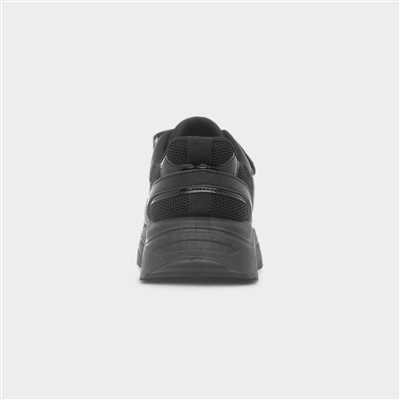 Girls Black Chunky Easy Fasten Heart Trainer