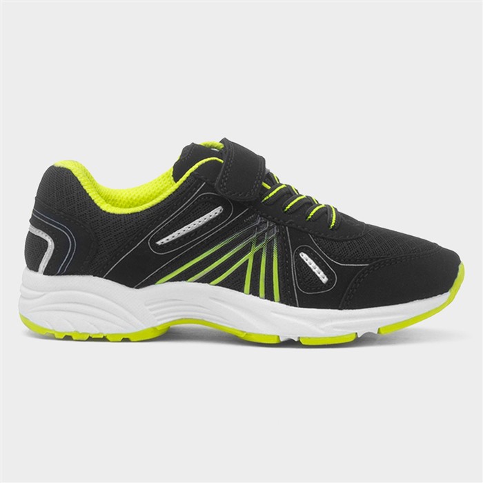 Kids Black & Lime Green Easy Fasten Trainer