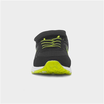 Kids Black & Lime Green Easy Fasten Trainer