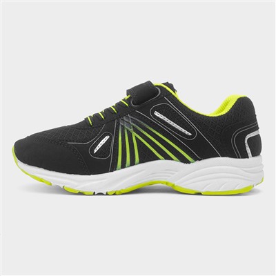 Kids Black & Lime Green Easy Fasten Trainer