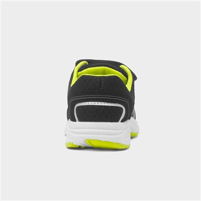 Kids Black & Lime Green Easy Fasten Trainer