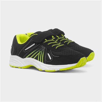 Kids Black & Lime Green Easy Fasten Trainer