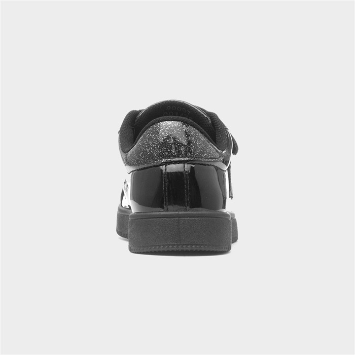 Kids Black Easy Fasten Patent Trainer