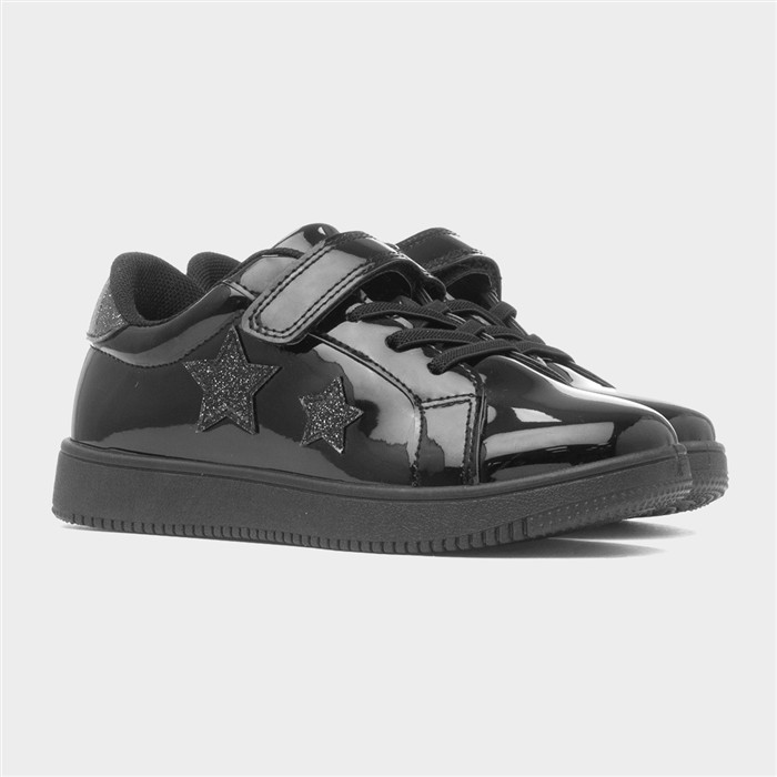 Kids Black Easy Fasten Patent Trainer