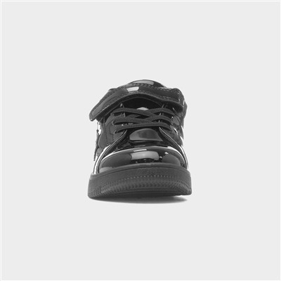Kids Black Easy Fasten Patent Trainer