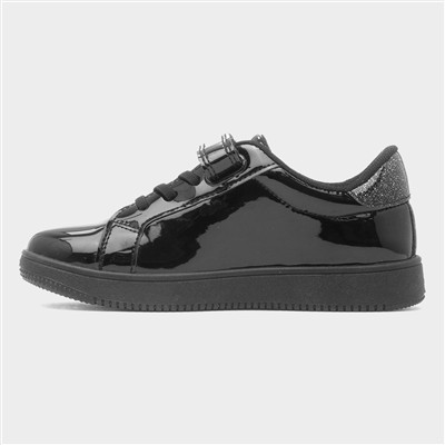 Kids Black Easy Fasten Patent Trainer