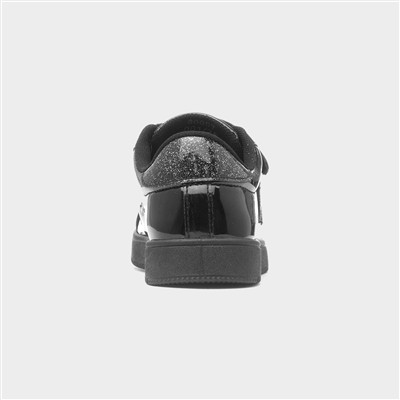 Kids Black Easy Fasten Patent Trainer