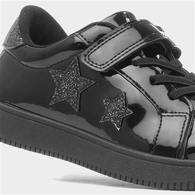 Kids Black Easy Fasten Patent Trainer