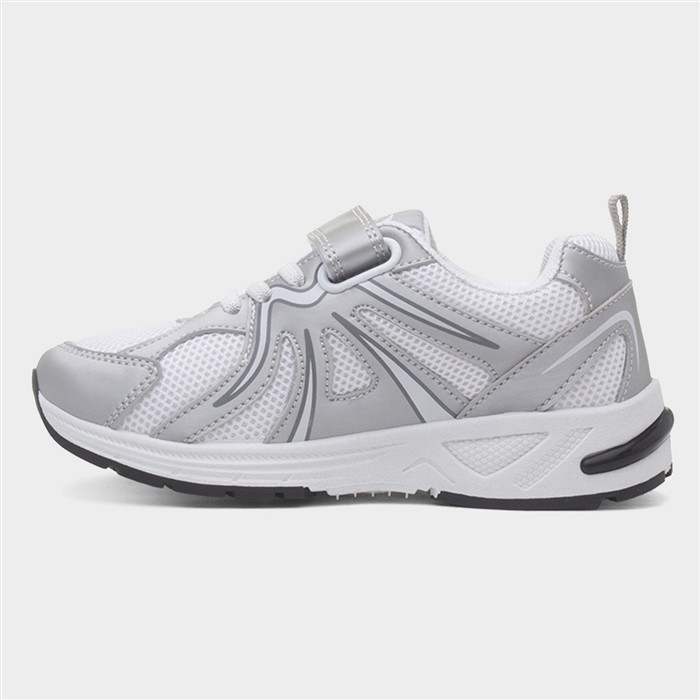 Kids Silver & White Easy Fasten Trainer