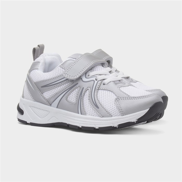 Kids Silver & White Easy Fasten Trainer