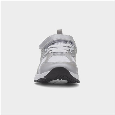 Kids Silver & White Easy Fasten Trainer