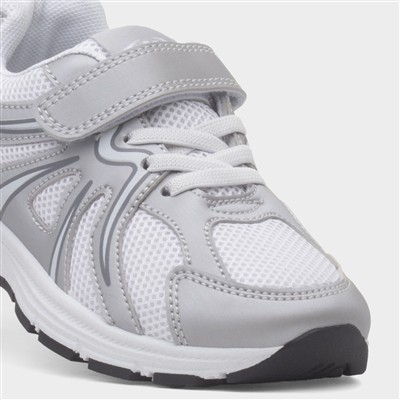 Kids Silver & White Easy Fasten Trainer