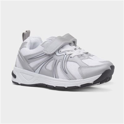 Kids Silver & White Easy Fasten Trainer