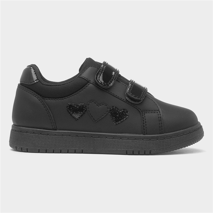 Kids Black Double Easy Fasten Heart Trainer