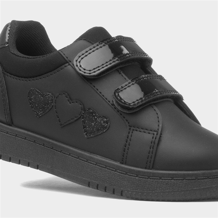 Kids Black Double Easy Fasten Heart Trainer