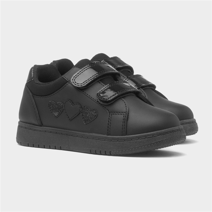 Kids Black Double Easy Fasten Heart Trainer