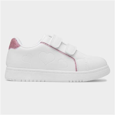 Kids White Easy Fasten Trainer