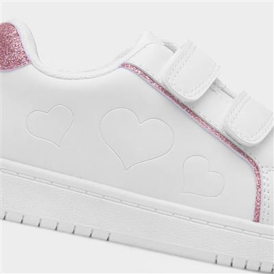 Kids White Easy Fasten Trainer