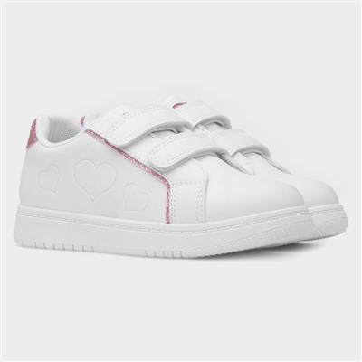 Kids White Easy Fasten Trainer