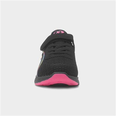 Kids Black Rainbow Easy Fasten Trainer