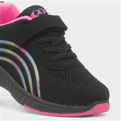 Kids Black Rainbow Easy Fasten Trainer