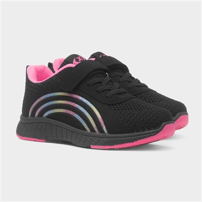 Kids Black Rainbow Easy Fasten Trainer