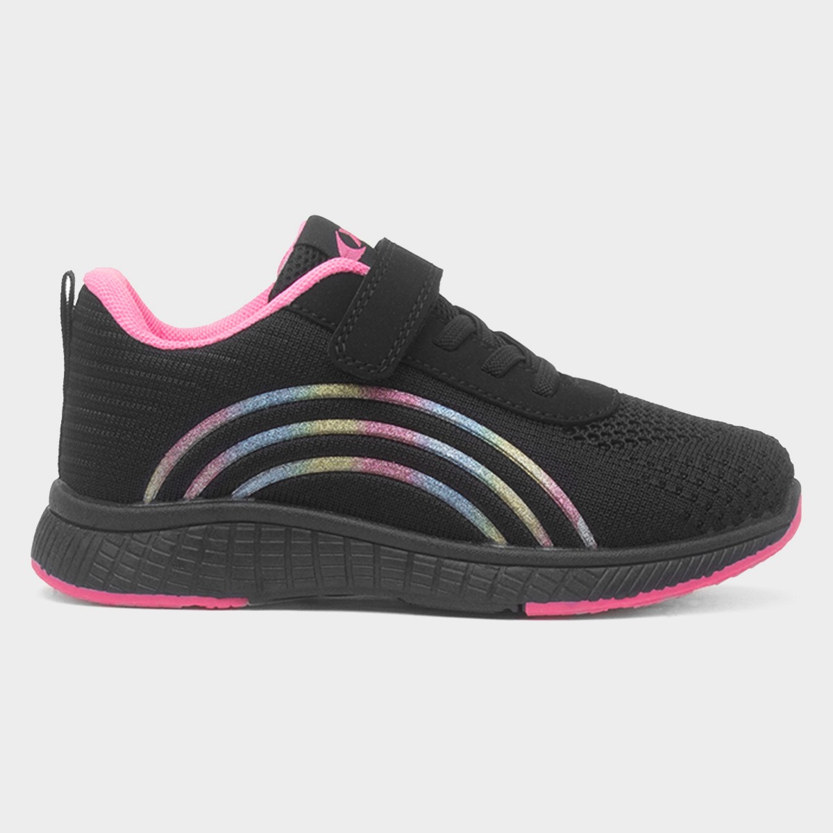Kids Black Rainbow Easy Fasten Trainer