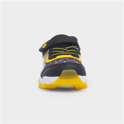 Kids Black Light Up Easy Fasten Trainers