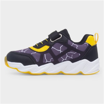 Kids Black Light Up Easy Fasten Trainers