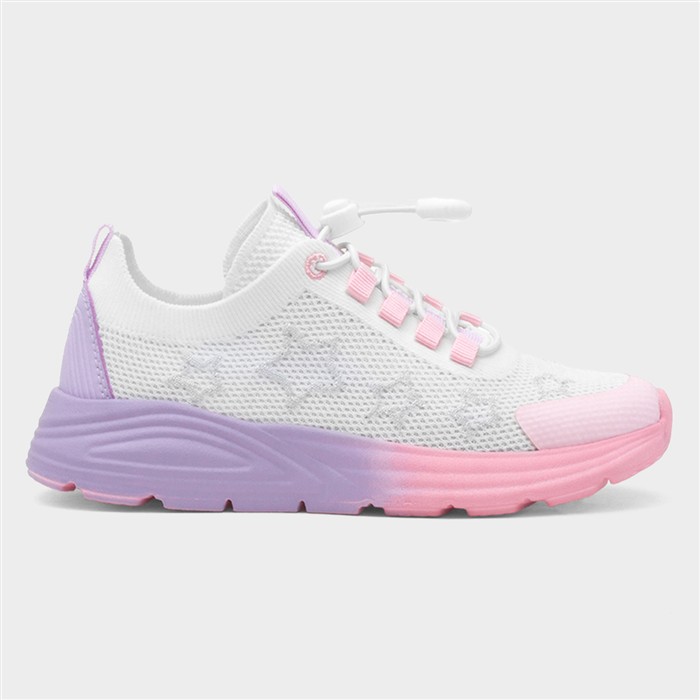 Girls White Bungee Lace Knitted Star Trainer