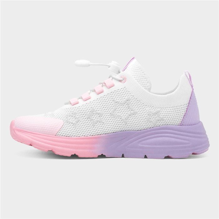 Girls White Bungee Lace Knitted Star Trainer
