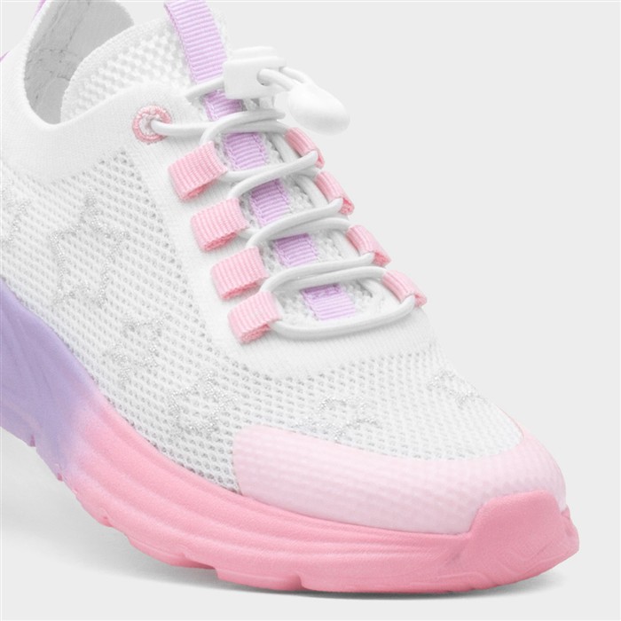 Girls White Bungee Lace Knitted Star Trainer
