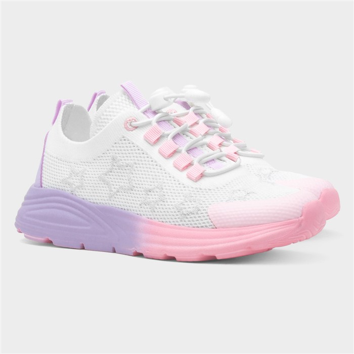 Girls White Bungee Lace Knitted Star Trainer