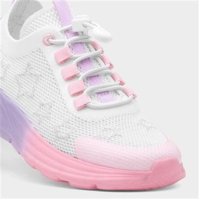 Kids White Bungee Lace Knitted Trainer