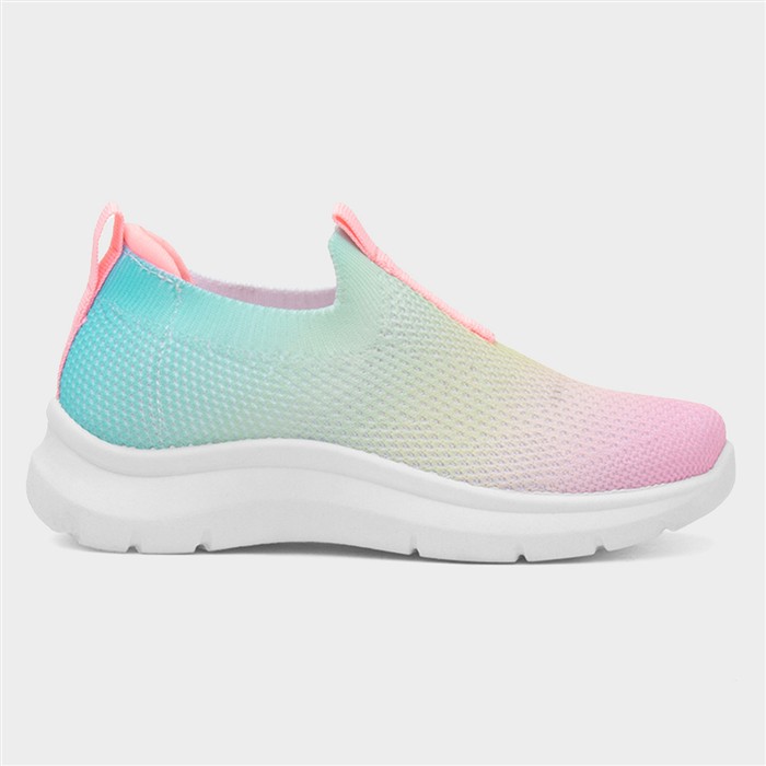 Girls Multi Rainbow Slip On Knitted Trainer