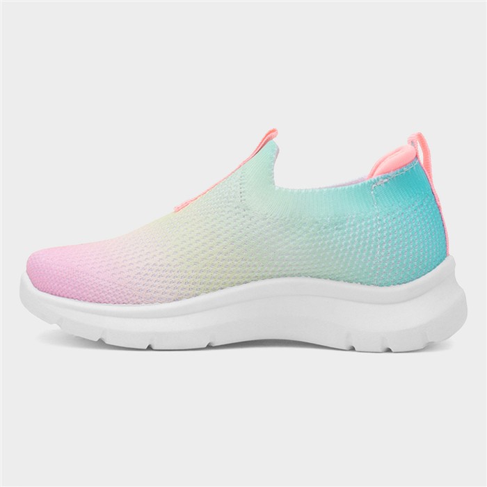 Girls Multi Rainbow Slip On Knitted Trainer