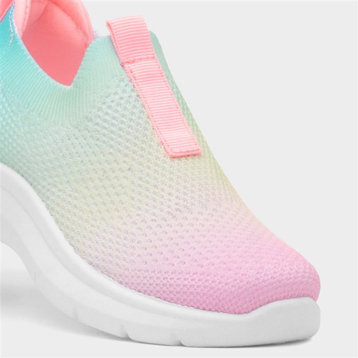 Girls Multi Rainbow Slip On Knitted Trainer
