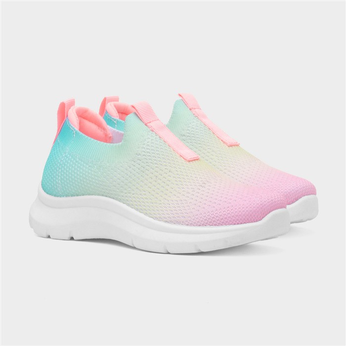 Girls Multi Rainbow Slip On Knitted Trainer