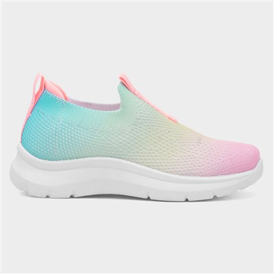 Kids Multi Rainbow Slip On Knitted Trainer