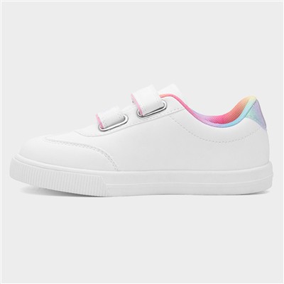 Kids White Easy Fasten Rainbow Trainer