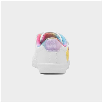 Kids White Easy Fasten Rainbow Trainer
