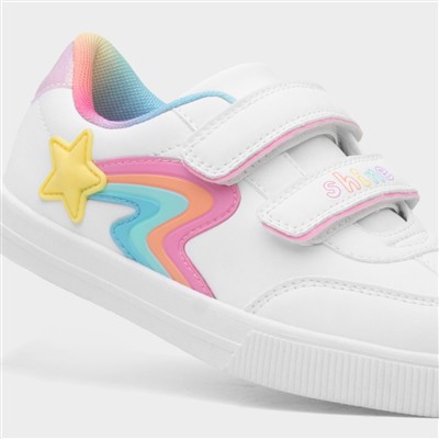 Kids White Easy Fasten Rainbow Trainer