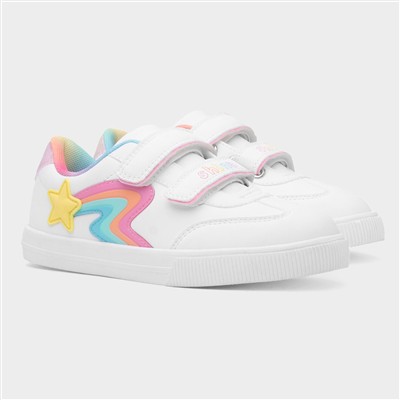 Kids White Easy Fasten Rainbow Trainer